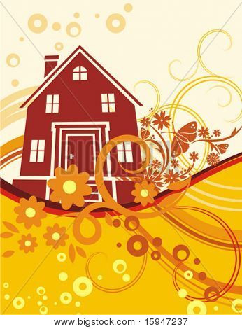 Stedelijke achtergrond met bloemen- en decoratieve details. Vectorillustratie.