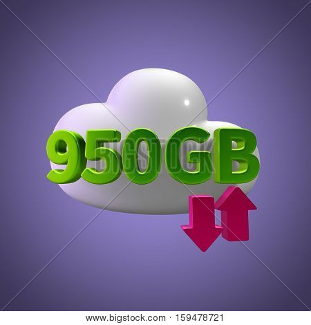 3D Rendering Cloud Data Upload Download illustration 950 GB Capacity