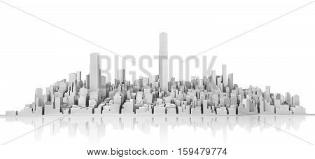 Urban concept. White city on white background. Outlines of city. 3d illustration