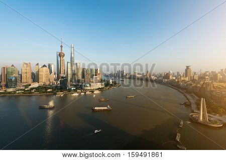 Aerial view of shanghai shanghai lujiazui finance and business district trade zone skyline Shanghai China