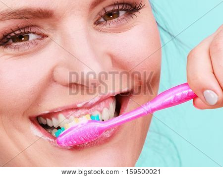 Woman Brushing Cleaning Teeth