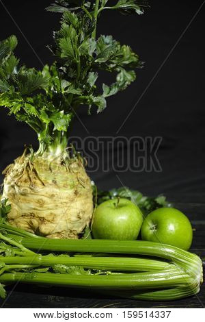 Celery celery root - celeriac and green apples fresh healthy vegetables diet and fitness
