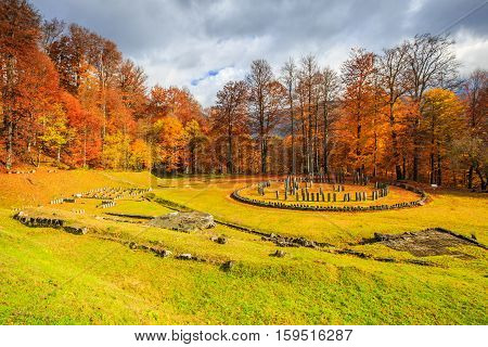 Romania Sarmizegetusa Regia. View of the dacian ruins fortress.