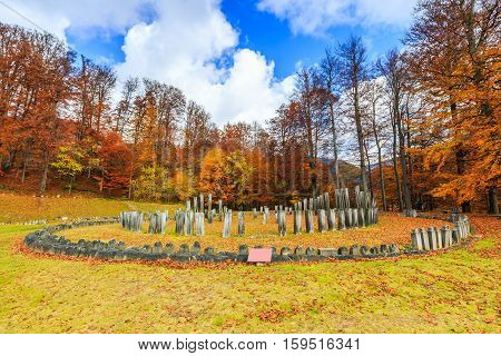 Romania, Sarmizegetusa Regia. View of the dacian ruins fortress.