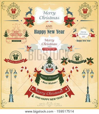 Christmas set of elements, ribbons, for design vector illustration