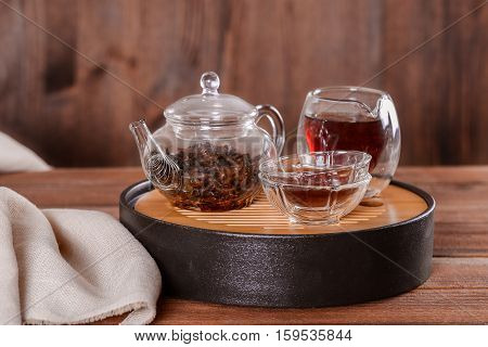 Traditional chinese tea ceremony accessories tea pair shot closeup