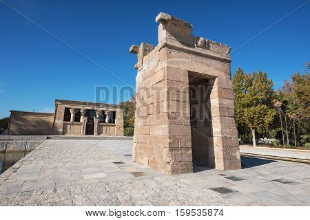 Famous Landmark Debod egyptian temple in Madrid Spain.