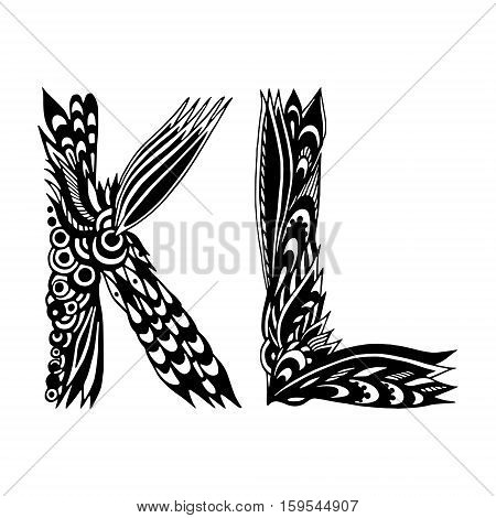 Decorative Hand-Drawn Letters - Ethnic Alphabet - K And L