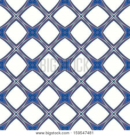 Ornamental symmetric kaleidoscope repeating seamless blue pattern