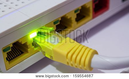 internet adsl cable with green light on