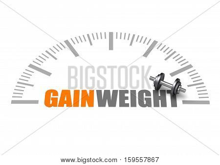 Gain weight text with dumbbell and weight scale. Best for Gym, Fitness, Wellness, Health and Beauty concept.