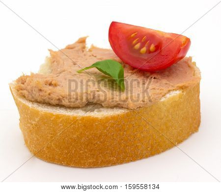 butterbrot with pate isolated on white background