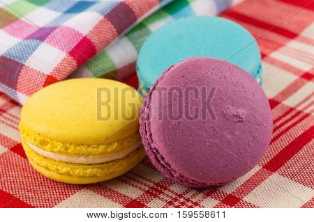Colorful Macaroon On Tablecloth