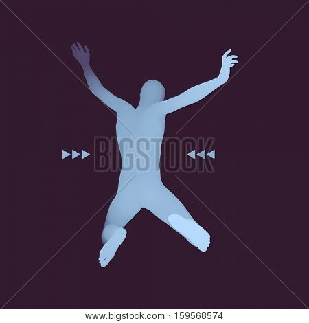 Jumping Man. 3D Model of Man. Human Body. Sport Symbol. Design Element for Business, Science and Technology. Vector Illustration. 