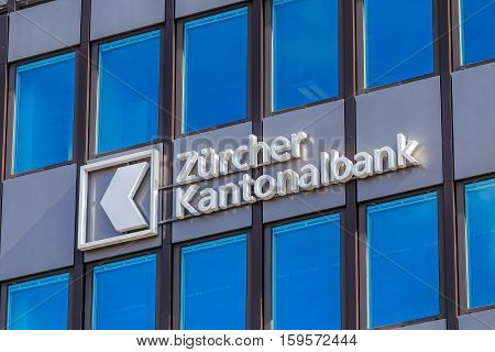 Zurich, Switzerland - 4 April, 2016: windows of the Zurich Cantonal Bank office building on Geroldstrasse street. Zurich Cantonal Bank is the largest cantonal bank and fourth largest bank in Switzerland.