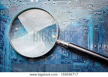 Micro Chip Scanning With Magnifying Glass, Searching For Bugs