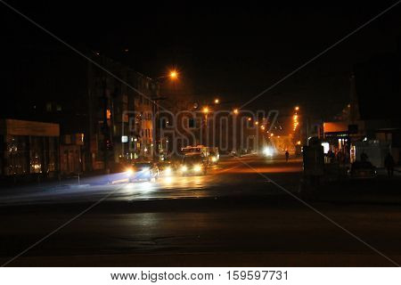 Night view on the street in Kremenchug, Ukraine