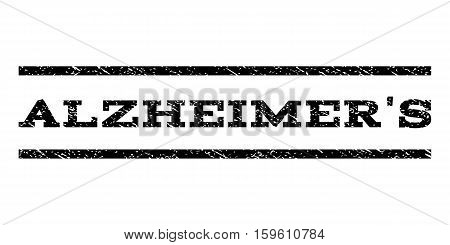 Alzheimer'S watermark stamp. Text caption between horizontal parallel lines with grunge design style. Rubber seal black stamp with scratched texture. Vector ink imprint on a white background.