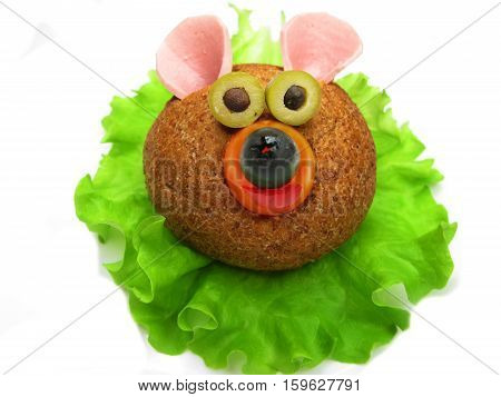 creative sandwich with cheese and salame bear shape