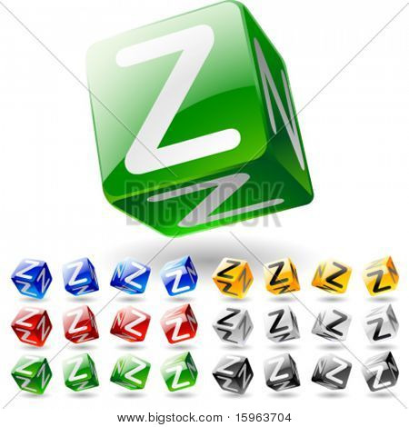 Glänzende Alphabet auf einem Würfel. Buchstabe z
