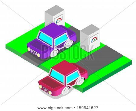 Petrol station for refueling with petrol and car gasVector illustration Isometric view