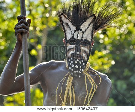 Youw Village, Asmat Region, New Guinea, Indonesia - May 23, 2016: Canoe War Ceremony Of Asmat People