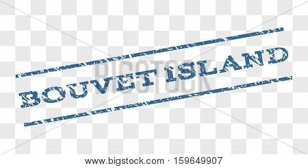 Bouvet Island watermark stamp. Text tag between parallel lines with grunge design style. Rubber seal stamp with unclean texture. Vector cobalt blue color ink imprint on a chess transparent background.