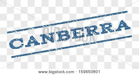 Canberra watermark stamp. Text tag between parallel lines with grunge design style. Rubber seal stamp with unclean texture. Vector cobalt blue color ink imprint on a chess transparent background.