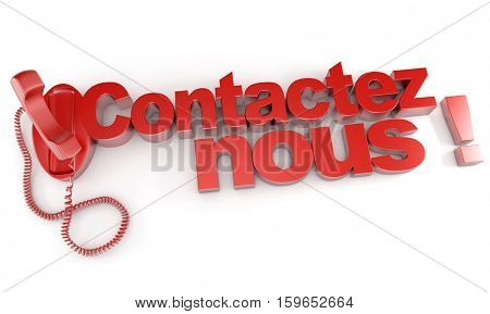 3D rendering of a red telephone and the word contactez-nous meaning contact us in French