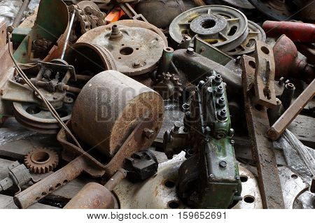 Agriculture machine part old component group objects.