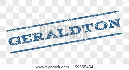 Geraldton watermark stamp. Text tag between parallel lines with grunge design style. Rubber seal stamp with scratched texture. Vector cobalt blue color ink imprint on a chess transparent background.