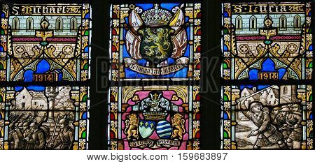 Stained Glass - Belgian Lion And Flags Of Wwi Allies