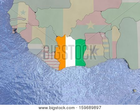 Ivory Coast With Flag On Globe