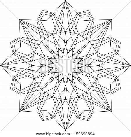 Outline mandala geometric ornament. Web design element isolated on white background. Adult anti stress coloring page. Vector illustration