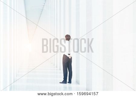 Man in corridor. 3d rendering Mock up Toned image