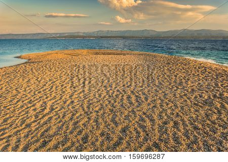 View at famous adriatic beach Golden Horn with sandy cape of the beach stretches into sea and changes direction with tides and the wind.