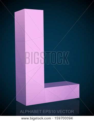 Abstract Pink 3D polygonal uppercase letter L with reflection. Low poly alphabet collection. EPS 10 vector illustration.
