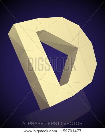 Abstract Yellow 3D polygonal uppercase letter D with reflection. Low poly alphabet collection. EPS 10 vector illustration.