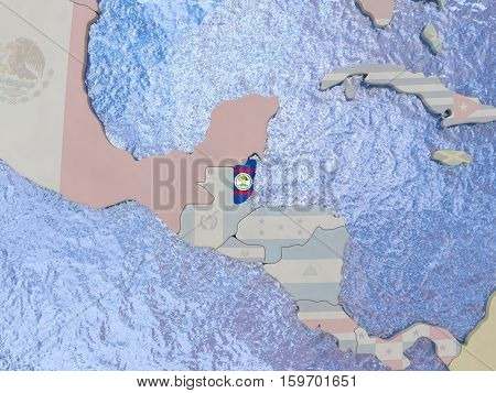 Belize With Flag On Globe