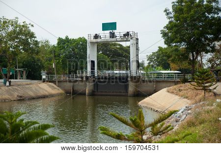 small floodgate on the canal in Thailand