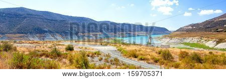 Panoramic View Of The Kouris Reservoir. Cyprus.