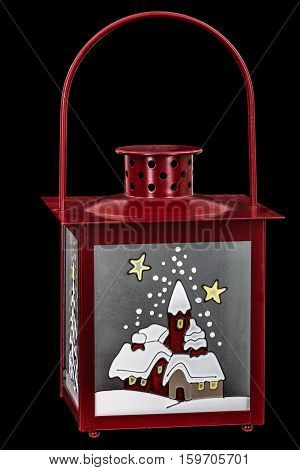 Decorative lantern in the style of the Christmas holidays isolated on black background