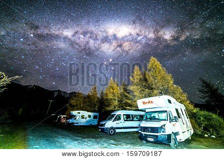 GLENTENNER NEW ZEALAND - AUGUST 30 2016: Milky way from glentanner campsite New Zealand.