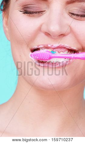Woman Brushing Cleaning Teeth