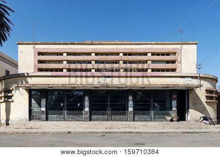 italian colonial art deco old cinema building in asmara eritrea street