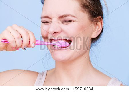 Woman Brushing Cleaning Teeth