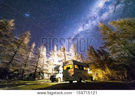 GLENTENNER NEW ZEALAND - AUGUST 30 2016: Milky way from glentenner campsite New Zealand.