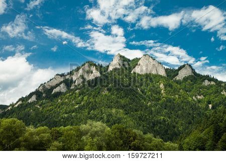 View to Three Crowns mountain in Pieniny National Park, Slovakia / Poland