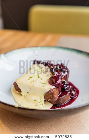 french toast with berry and sauce sabayon