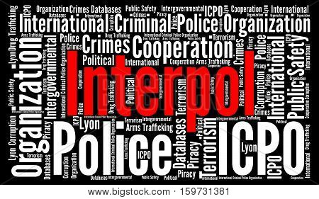 Interpol word cloud concept with a black background